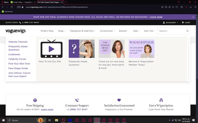 Vogue Wigs checkout page showing Vogue Wigs discount code box | Screenshot taken by SimplyCodes community member on Oct 16, 2024