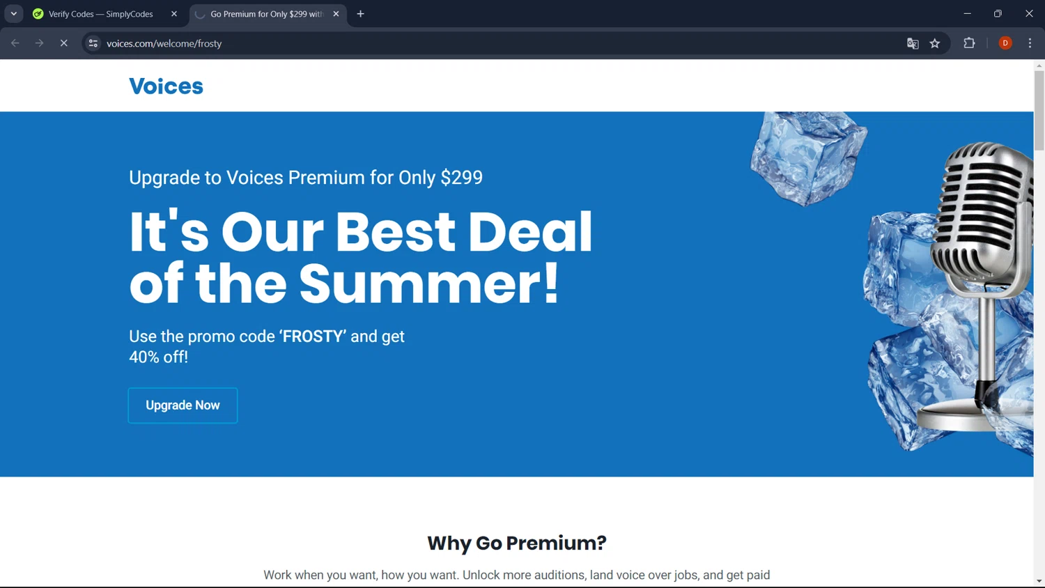 where to use Voices.com promo code box