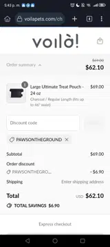 Voilà Pets coupon verification screenshot