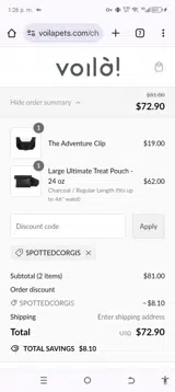 Voilà Pets coupon verification screenshot