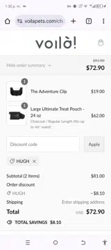 Voilà Pets coupon verification screenshot