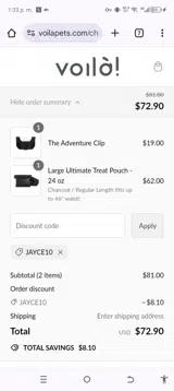 Voilà Pets coupon verification screenshot