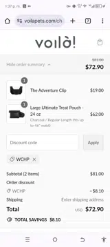 Voilà Pets coupon verification screenshot