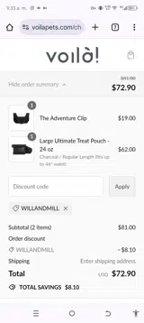 Voilà Pets coupon verification screenshot