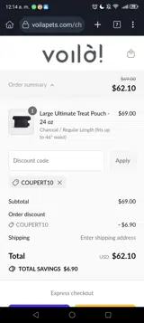Voilà Pets coupon verification screenshot