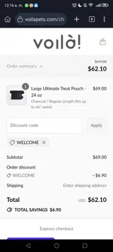 Voilà Pets coupon verification screenshot