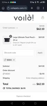Voilà Pets coupon verification screenshot