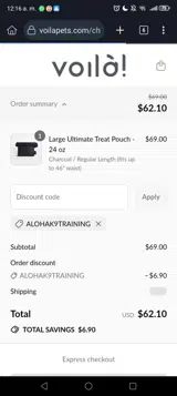 Voilà Pets coupon verification screenshot