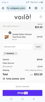 Voilà Pets coupon verification screenshot