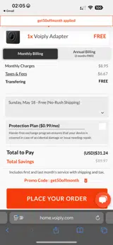 VoiPLy coupon verification screenshot