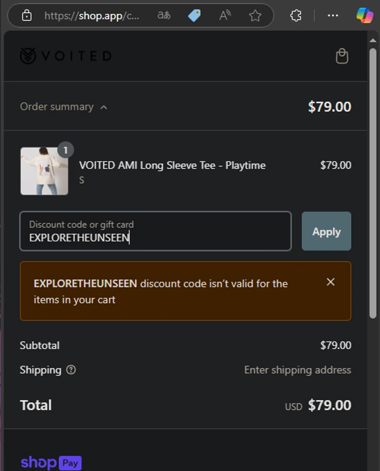 Voited discount code screenshot showing code EXPLORETHEUNSEEN applied at Voited checkout page. Uploaded by SimplyCodes community member Gianpiero on Jan 23, 2025