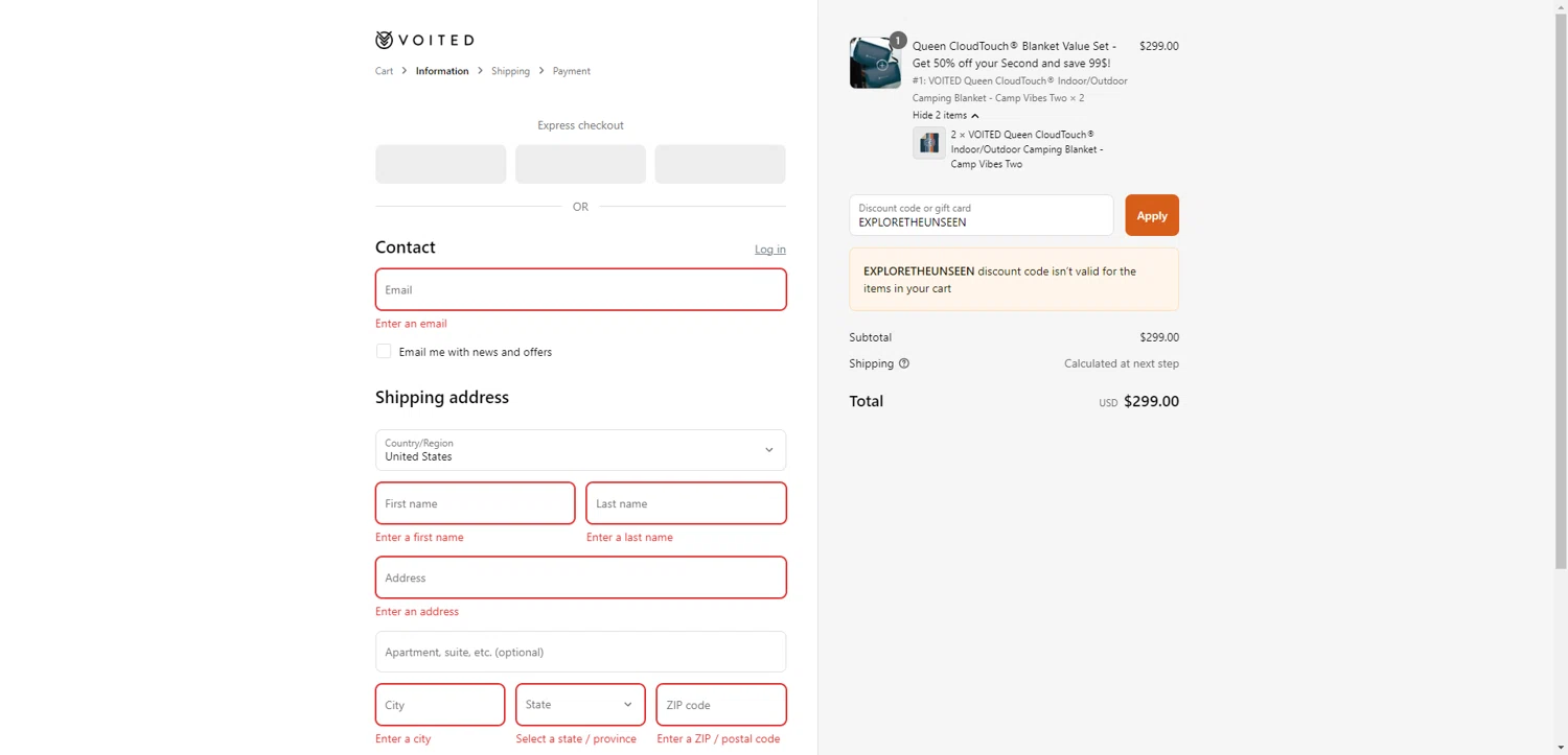 Voited discount code screenshot showing code EXPLORETHEUNSEEN applied at Voited checkout page. Uploaded by SimplyCodes community member PennyRanger8219 on Aug 4, 2025