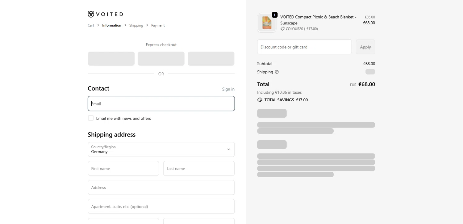 Voited EU promo code screenshot showing code COLOUR20 applied at Voited EU checkout page. Uploaded by SimplyCodes community member MagnifiHero3476 on Nov 24, 2025