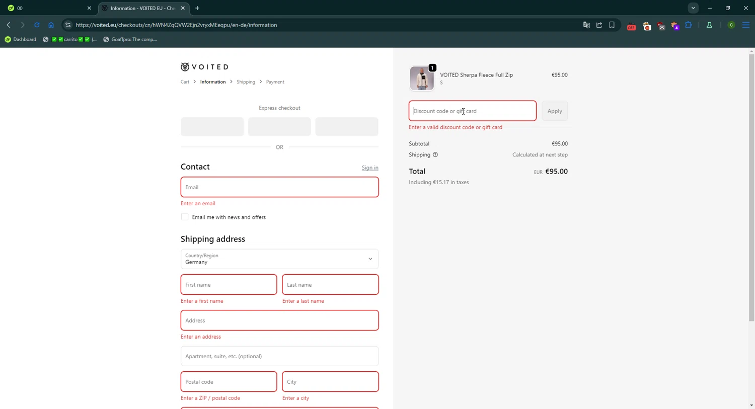Voited EU promo code screenshot showing code 03310EB4705A applied at Voited EU checkout page. Uploaded by SimplyCodes community member CrownGuardian9882 on Oct 26, 2025
