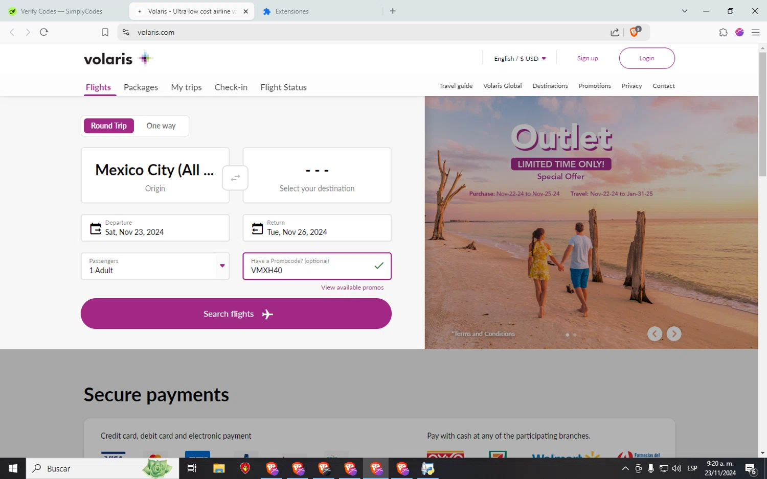 where to use Volaris promo code box