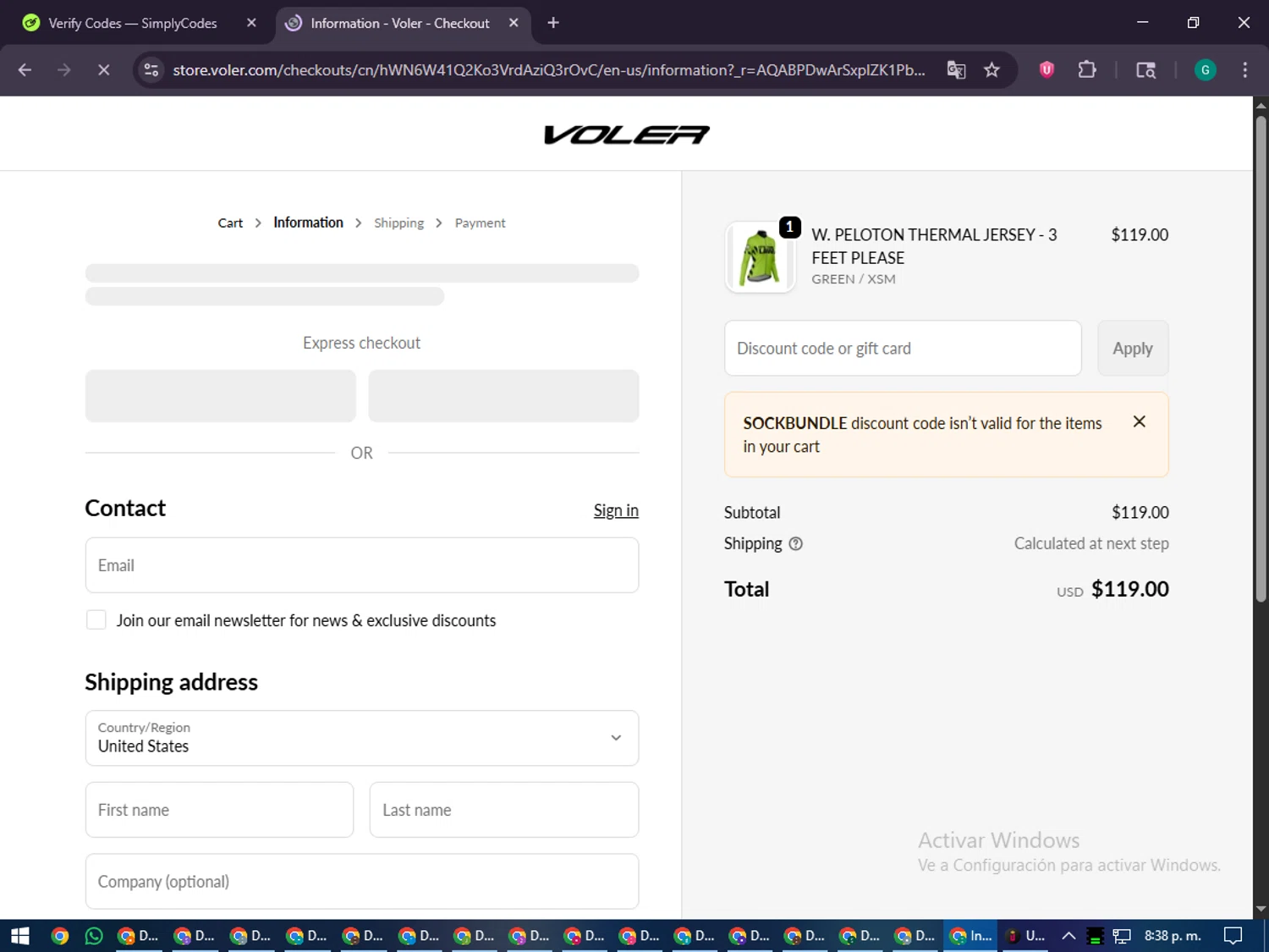 Voler promo code screenshot showing code SOCKBUNDLE applied at Voler checkout page. Uploaded by SimplyCodes community member PennyFinder5759 on Dec 17, 2025