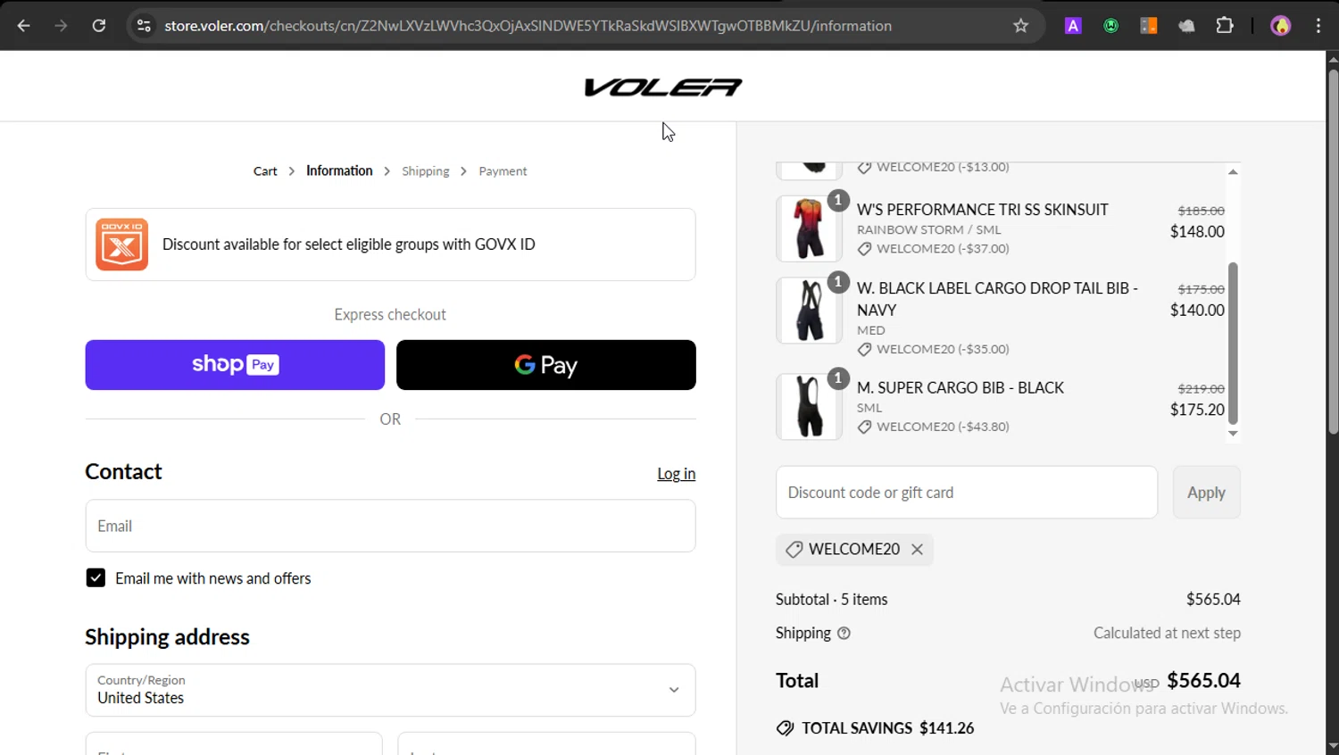 Voler promo code screenshot showing code WELCOME20 applied at Voler checkout page. Uploaded by SimplyCodes community member PrincessCoupon on Apr 21, 2025
