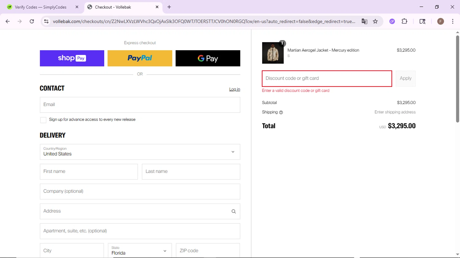Vollebak promo code screenshot showing code JASON50 applied at Vollebak checkout page. Uploaded by SimplyCodes community member CashLion2660 on Jun 20, 2025
