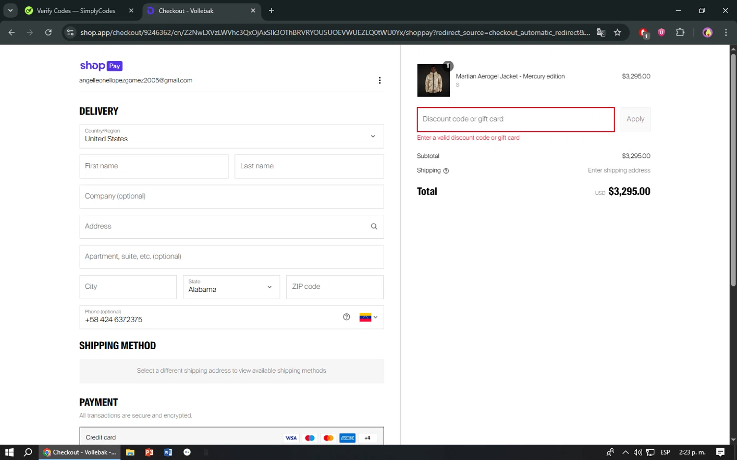 Vollebak promo code screenshot showing code JASON50 applied at Vollebak checkout page. Uploaded by SimplyCodes community member TreasureShopper9156 on Jun 20, 2025