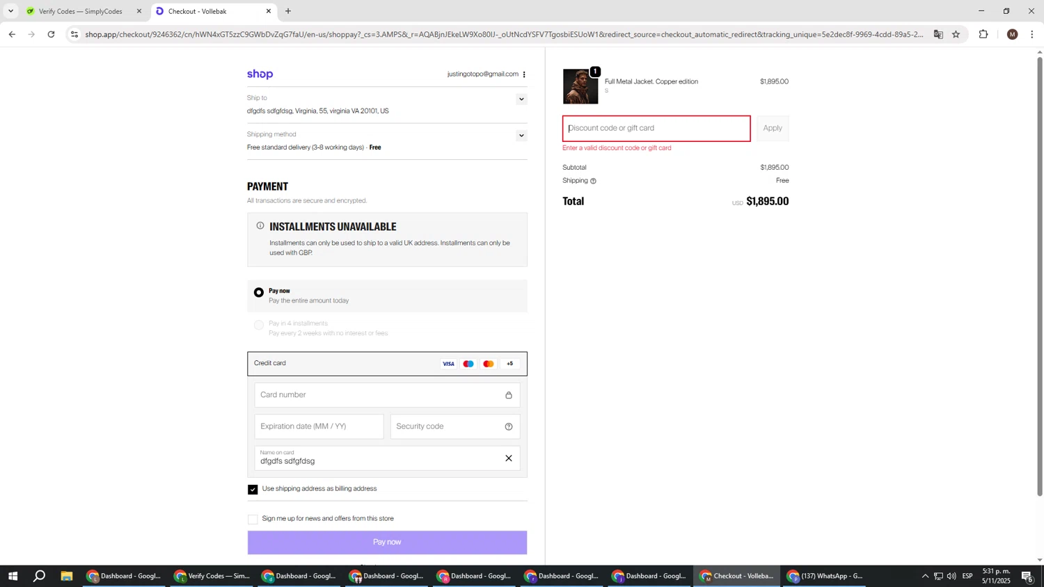Vollebak promo code screenshot showing code DIEGO15 applied at Vollebak checkout page. Uploaded by SimplyCodes community member KTMCRF on Nov 5, 2025