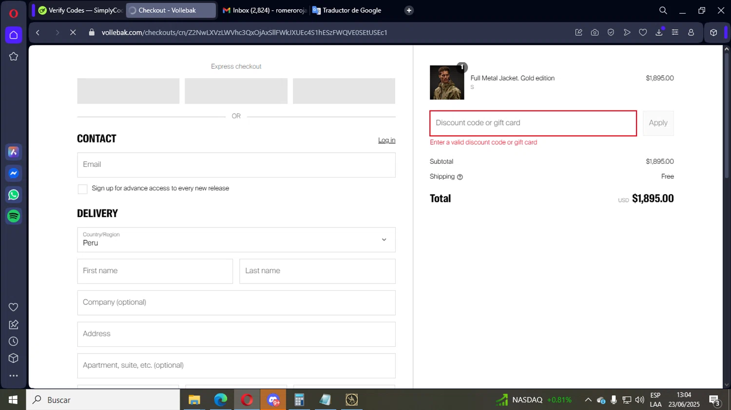 Vollebak promo code screenshot showing code OBALL applied at Vollebak checkout page. Uploaded by SimplyCodes community member LegendaryEagle421 on Jun 23, 2025