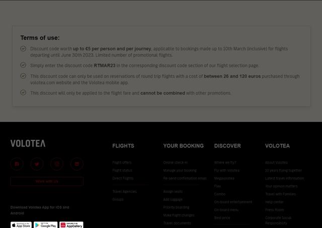 Volotea checkout page showing Volotea discount code box | Screenshot taken by SimplyCodes community member on May 1, 2023
