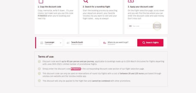 Volotea checkout page showing Volotea discount code box | Screenshot taken by SimplyCodes community member on Apr 2, 2023
