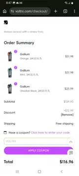 VOLTRX15 coupon verification screenshot