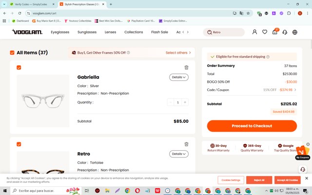Vooglam checkout page showing Vooglam coupon code box | Screenshot taken by SimplyCodes community member on Sep 5, 2025