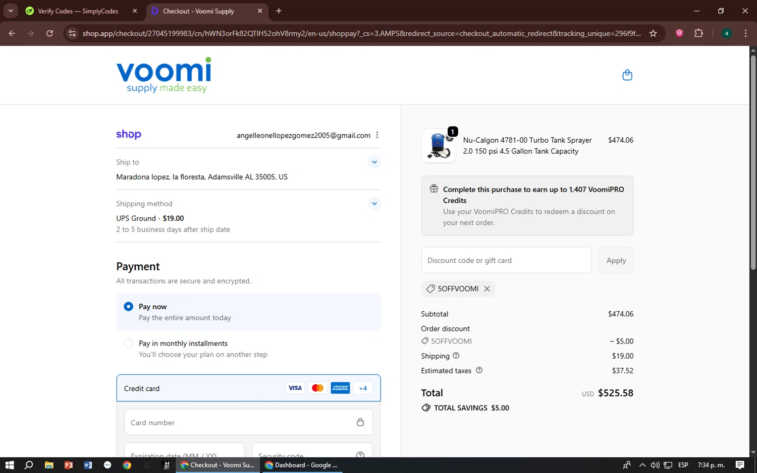 Voomi Supply discount code screenshot showing code 5OFFVOOMI applied at Voomi Supply checkout page. Uploaded by SimplyCodes community member zizu55 on Oct 6, 2025