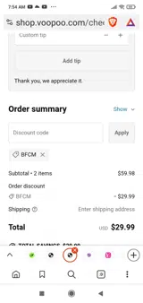 Voopoo coupon verification screenshot