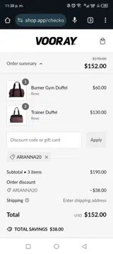 ARIANNA20 coupon verification screenshot