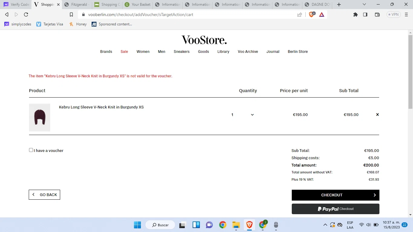 Voo Store checkout page showing Voo Store promo code box | Screenshot taken by SimplyCodes community member on Aug 15, 2023