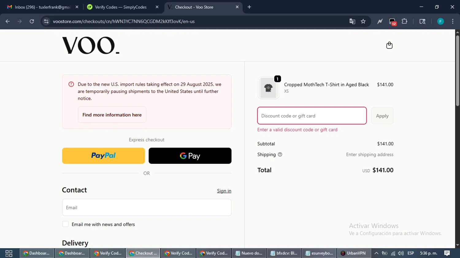Voo Store promo code screenshot showing code EXTRA10 applied at Voo Store checkout page. Uploaded by SimplyCodes community member ShrewdTitan3233 on Sep 29, 2025