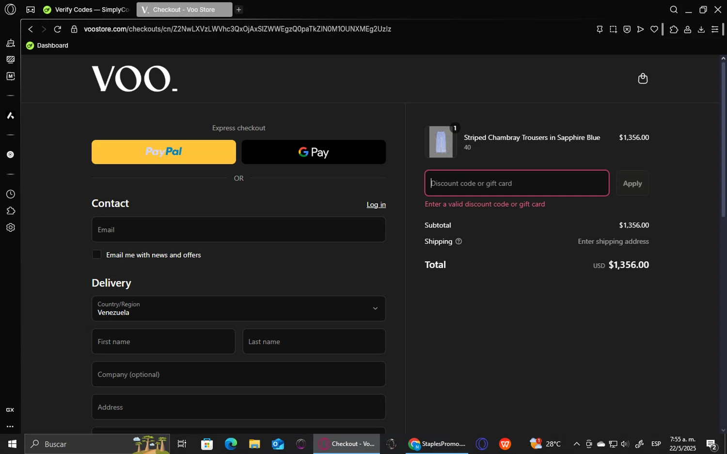 Voo Store promo code screenshot showing code SNEAKER30OFF applied at Voo Store checkout page. Uploaded by SimplyCodes community member ShieldVirtuoso1197 on May 22, 2025