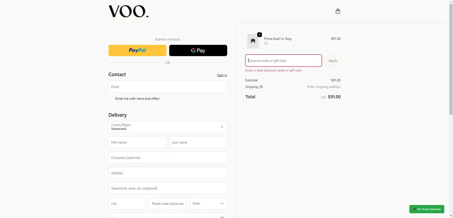 Voo Store promo code screenshot showing code VOOFUENFZEHN applied at Voo Store checkout page. Uploaded by SimplyCodes community member CodeGuardian5312 on Dec 3, 2025