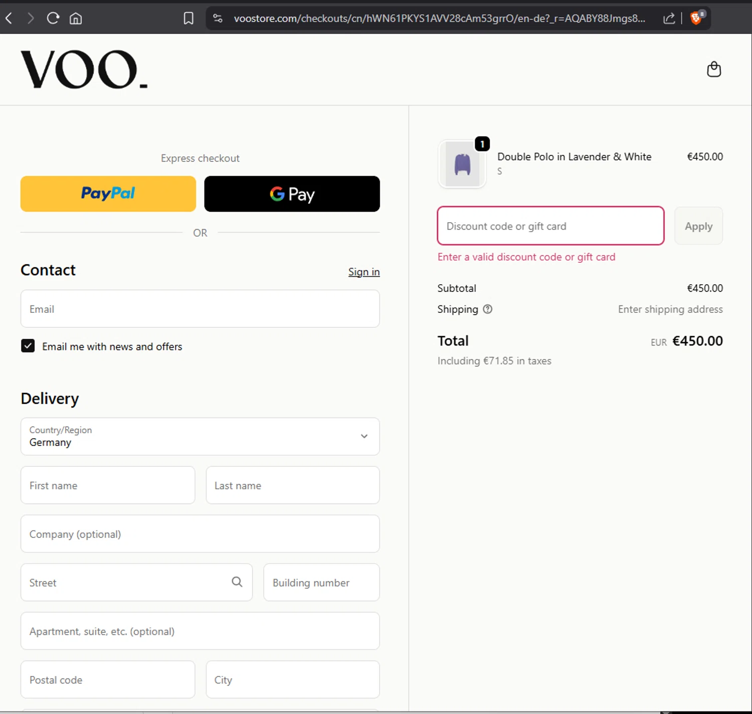 Voo Store promo code screenshot showing code VOOFUENFZEHN applied at Voo Store checkout page. Uploaded by SimplyCodes community member Jmhernand1 on Dec 4, 2025