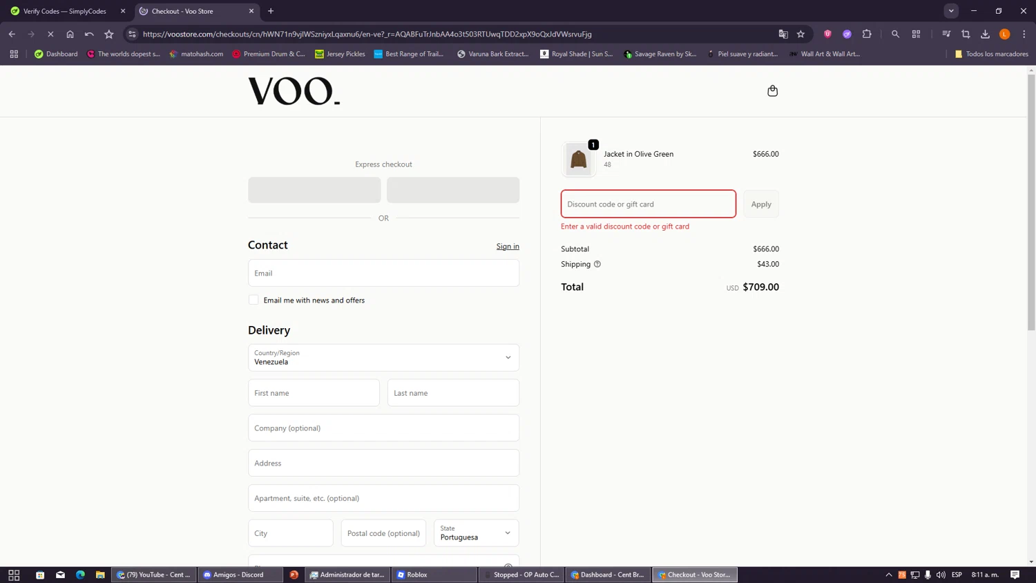 Voo Store promo code screenshot showing code WINTERSALE applied at Voo Store checkout page. Uploaded by SimplyCodes community member VayneChambeadora on Dec 30, 2025