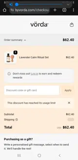 Vorda coupon verification screenshot