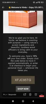 Vorda coupon verification screenshot