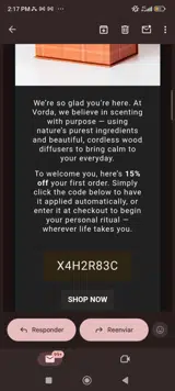 Vorda coupon verification screenshot