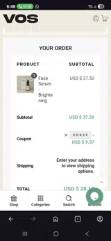 Vos25 coupon verification screenshot