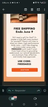 Freedad25 coupon verification screenshot