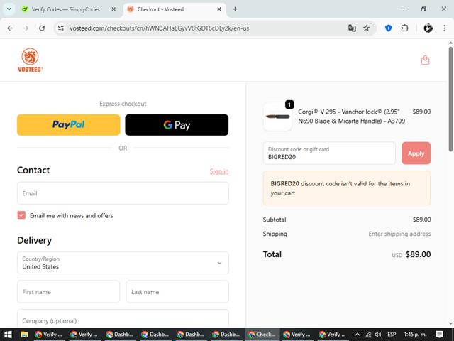 Vosteed checkout page showing Vosteed discount code box | Screenshot taken by SimplyCodes community member on Sep 19, 2025