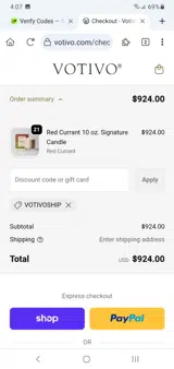 VOTIVOSHIP coupon verification screenshot