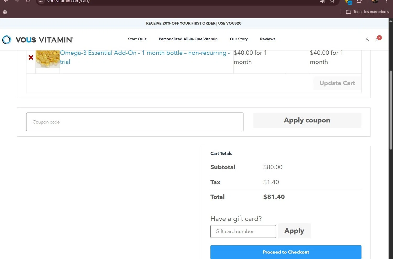 Vous Vitamin promo code screenshot showing code BARITHEDIETITIAN applied at Vous Vitamin checkout page. Uploaded by SimplyCodes community member Milaya on Jun 27, 2025