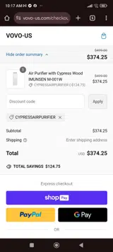 CYPRESSAIRPURIFIER coupon verification screenshot