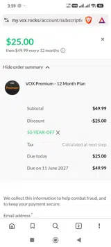 VOX Rocks coupon verification screenshot