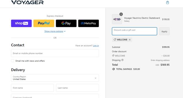 Voyager checkout page showing Voyager promo code box | Screenshot taken by SimplyCodes community member on Dec 11, 2023