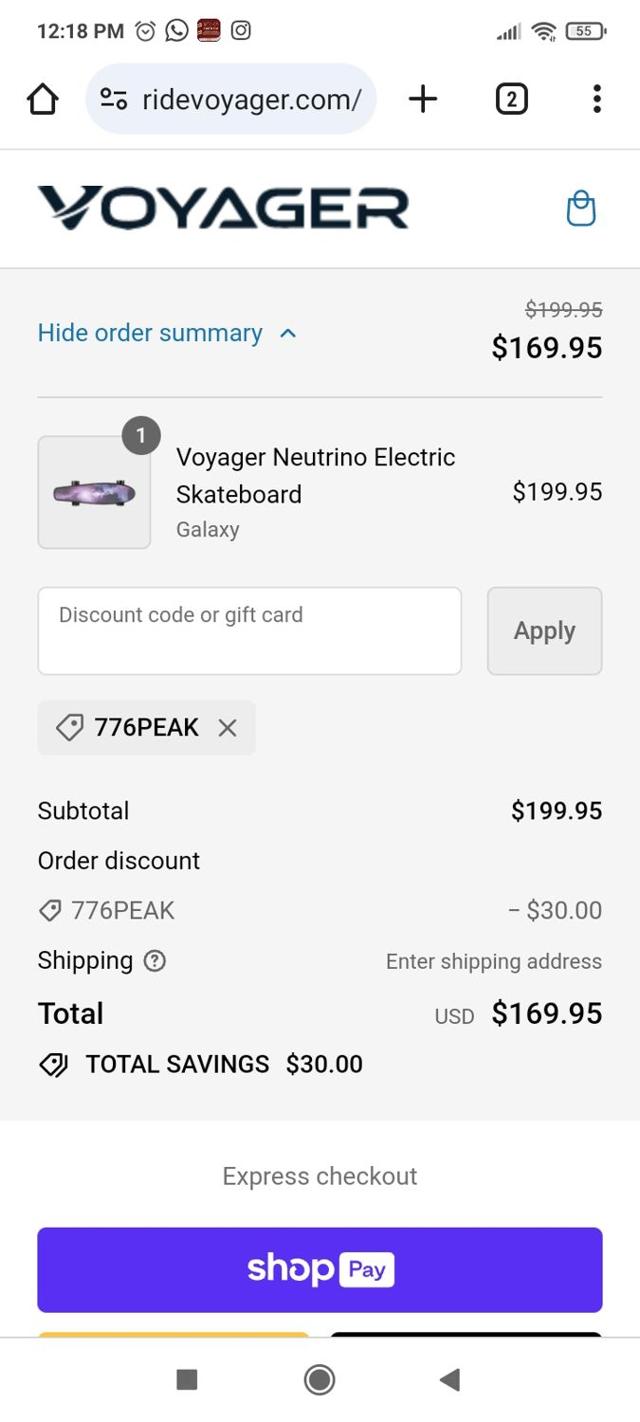 Voyager checkout page showing Voyager promo code box | Screenshot taken by SimplyCodes community member on Dec 25, 2023